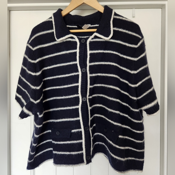 Plus-Size H&M Navy and White Striped Cardigan - Picture 1 of 5